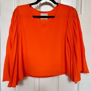 Anthropologie Line & Dot Pleated Sleeve Blouse, Orange